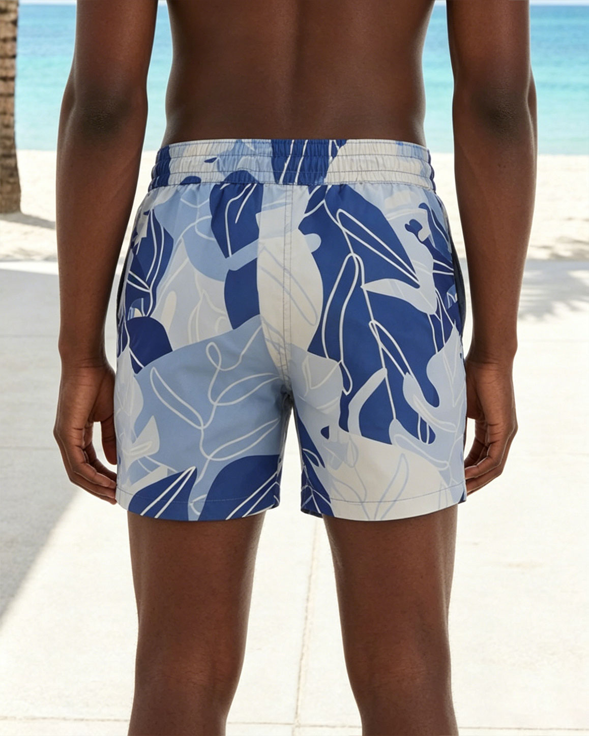 Big & Tall Men's Summer Swimming Fitness Big Leaf Print Hawaiian Swimming Trunks/Shorts