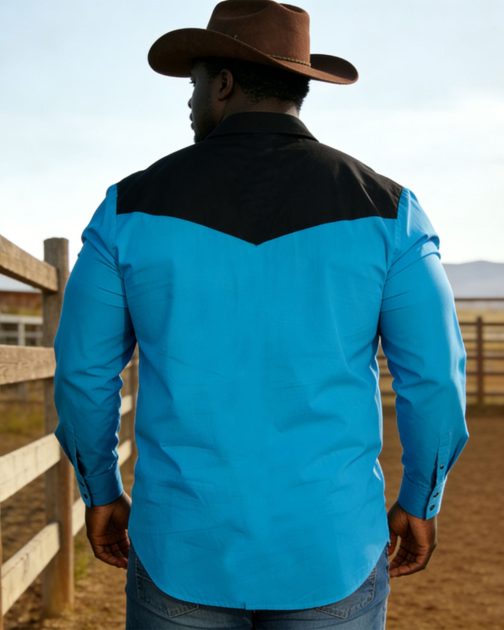 Big & Tall Men's Western Blue & Black Long Sleeve Shirt