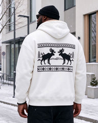 Large Size Men's Autumn And Winter Warm Fleece-lined Cold-proof Christmas White Elk Mascot Casual Jacket Hooded Jacket