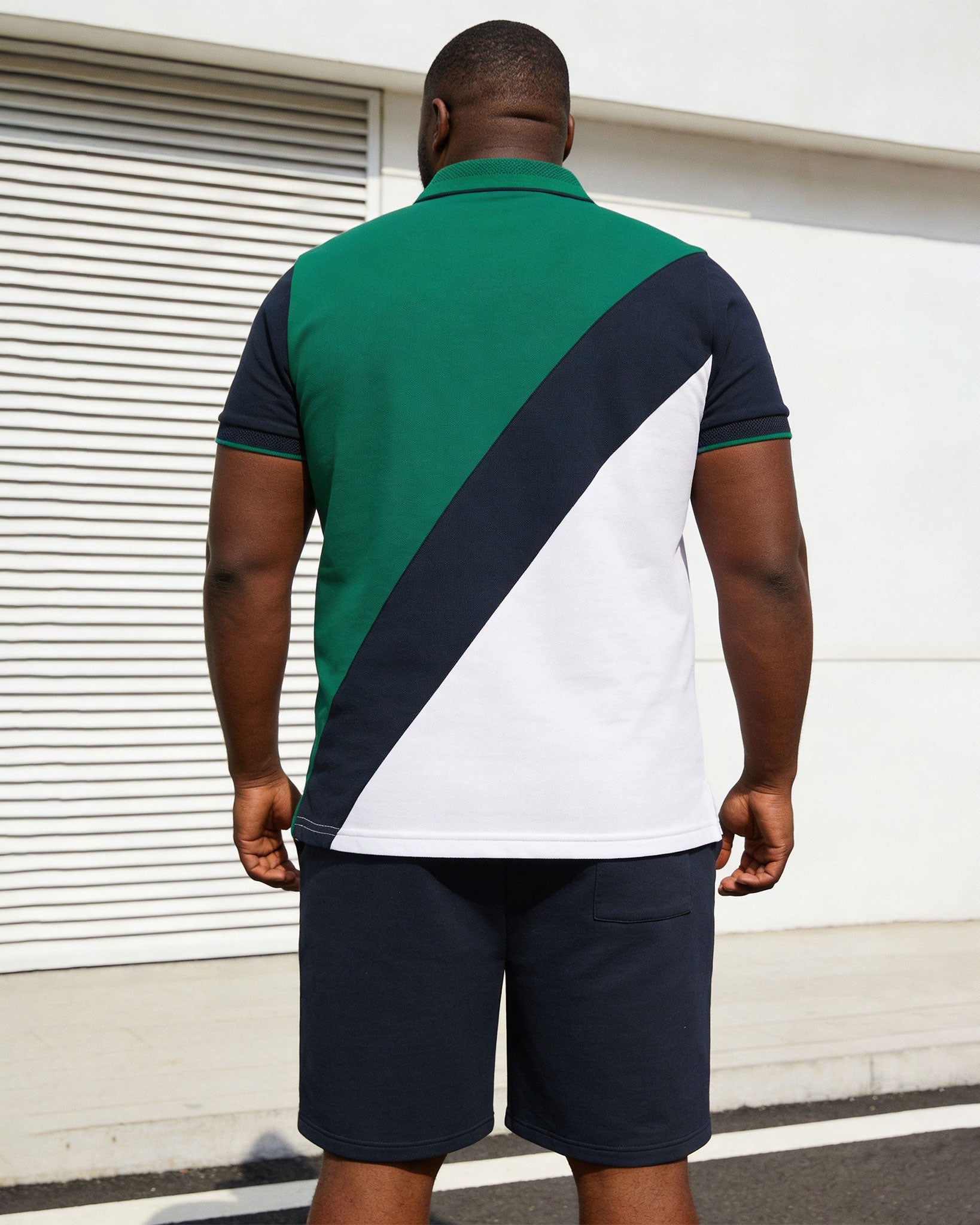 Big & Tall Men's Green & White... Dark Blue Twill Contrast Color Large Label Printed POLO Shirt Short Sleeve Shorts Set