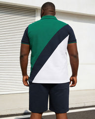 Big & Tall Men's Green & White... Dark Blue Twill Contrast Color Large Label Printed POLO Shirt Short Sleeve Shorts Set