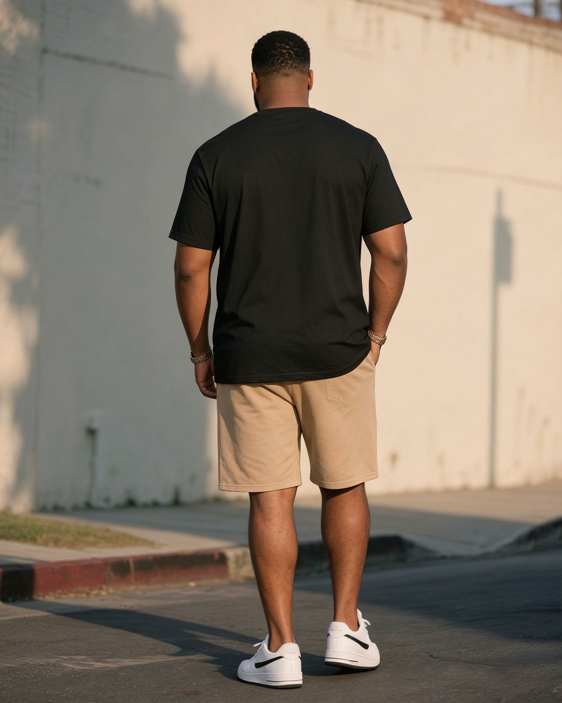 Big & Tall Men's Khaki & Black Hawaiian Casual Stitching T-Shirt Shorts Set
