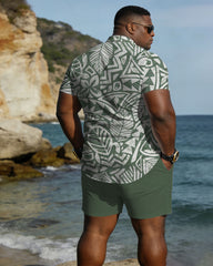 Big & Tall Men's Hawaiian Holiday Style Green Short Sleeve Shirt Shorts Set