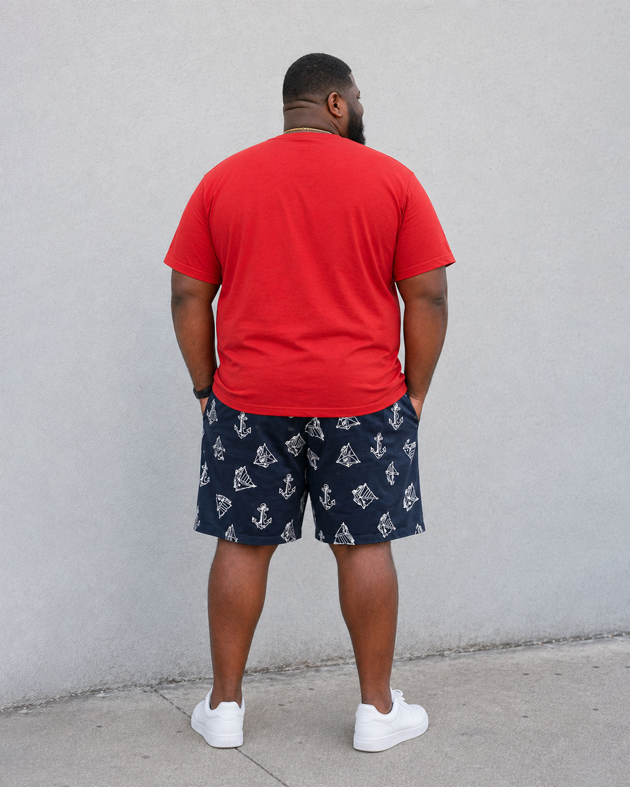 Big & Tall Men's Sailing Print Red & Scarlet Blue T-Shirt Shorts Set