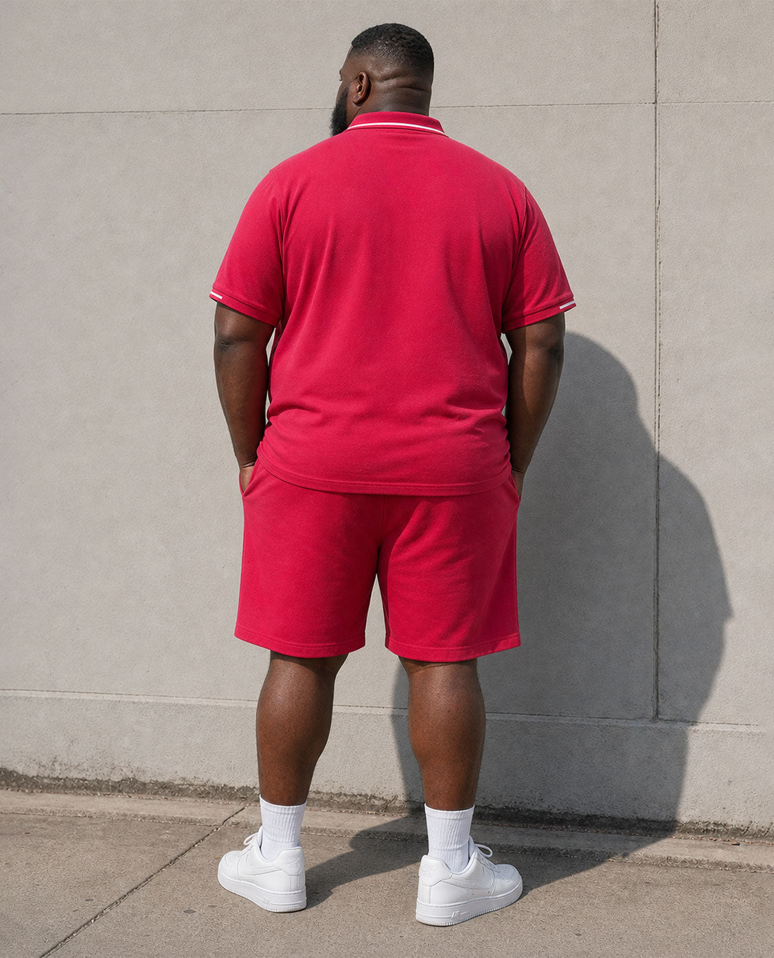 Big & Tall Men's Simple Warm Vacation Hawaii Leisure Business Party Rose Red POLO Shirt Short Sleeve Shorts Set