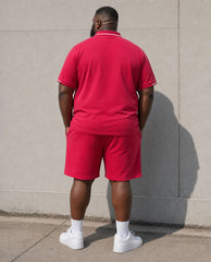 Big & Tall Men's Simple Warm Vacation Hawaii Leisure Business Party Rose Red POLO Shirt Short Sleeve Shorts Set