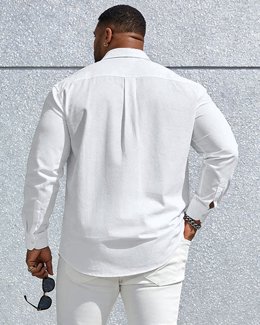 Men's Plus Size Casual Vacation Party Couple Dressing Dress Up Blue & White & Red Stitching Chest Small Label Printed Wrinkle-resistant New Lap-collar Long-sleeved Shirt