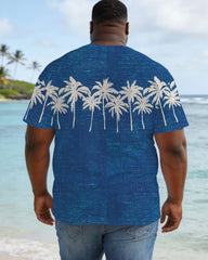 Men's Large Blue Distressed Wash Print Coconut Tree Short Sleeve T-shirt