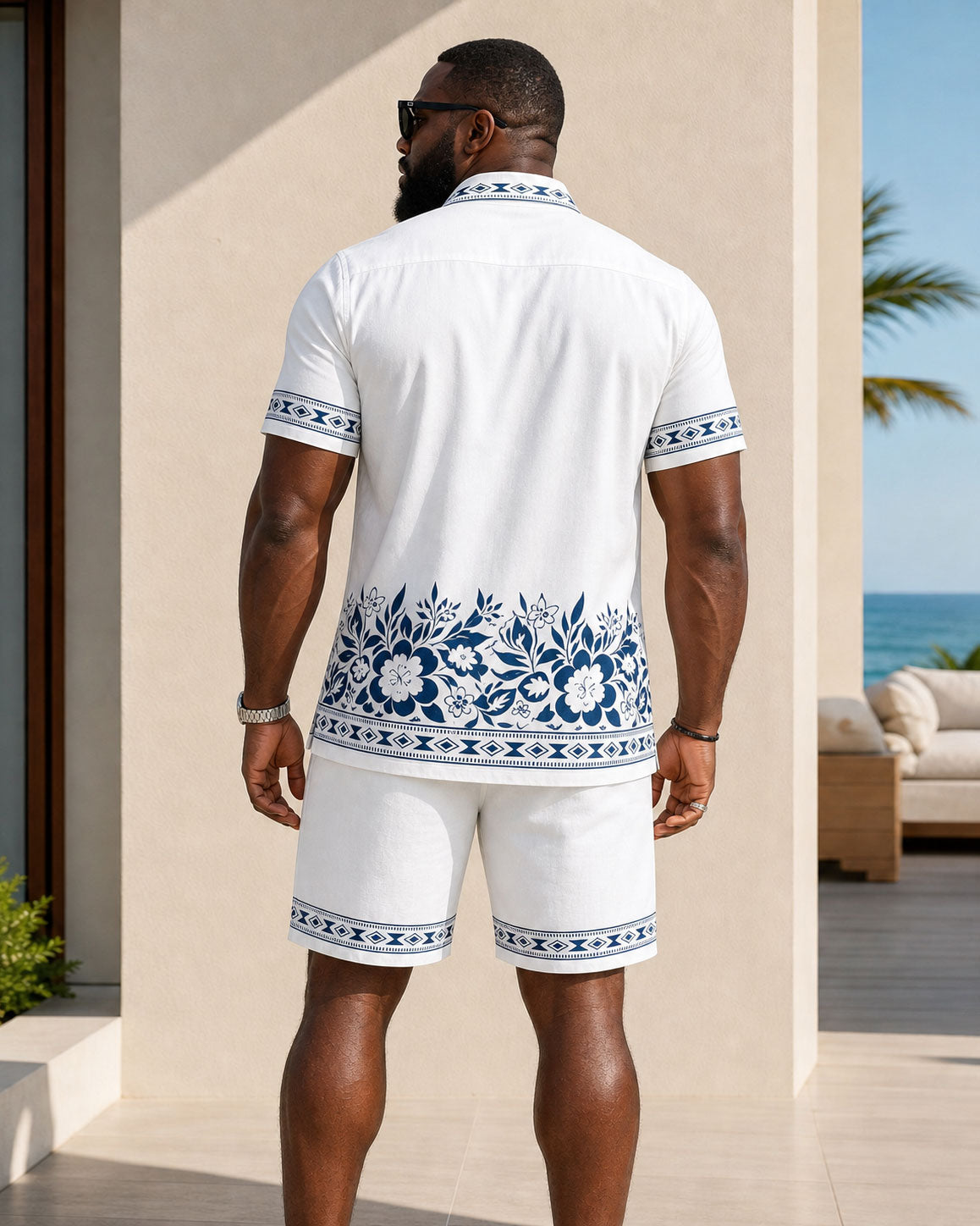 Big & Tall Men's Hawaiian Pattern Positioning Print Short Sleeve Shirt Shorts Set