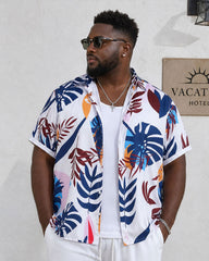 Big & Tall Men's Hawaiian Classic Floral Shirt Big Leaf Floral Print Short Sleeve Button-Up Shirt Shorts Set