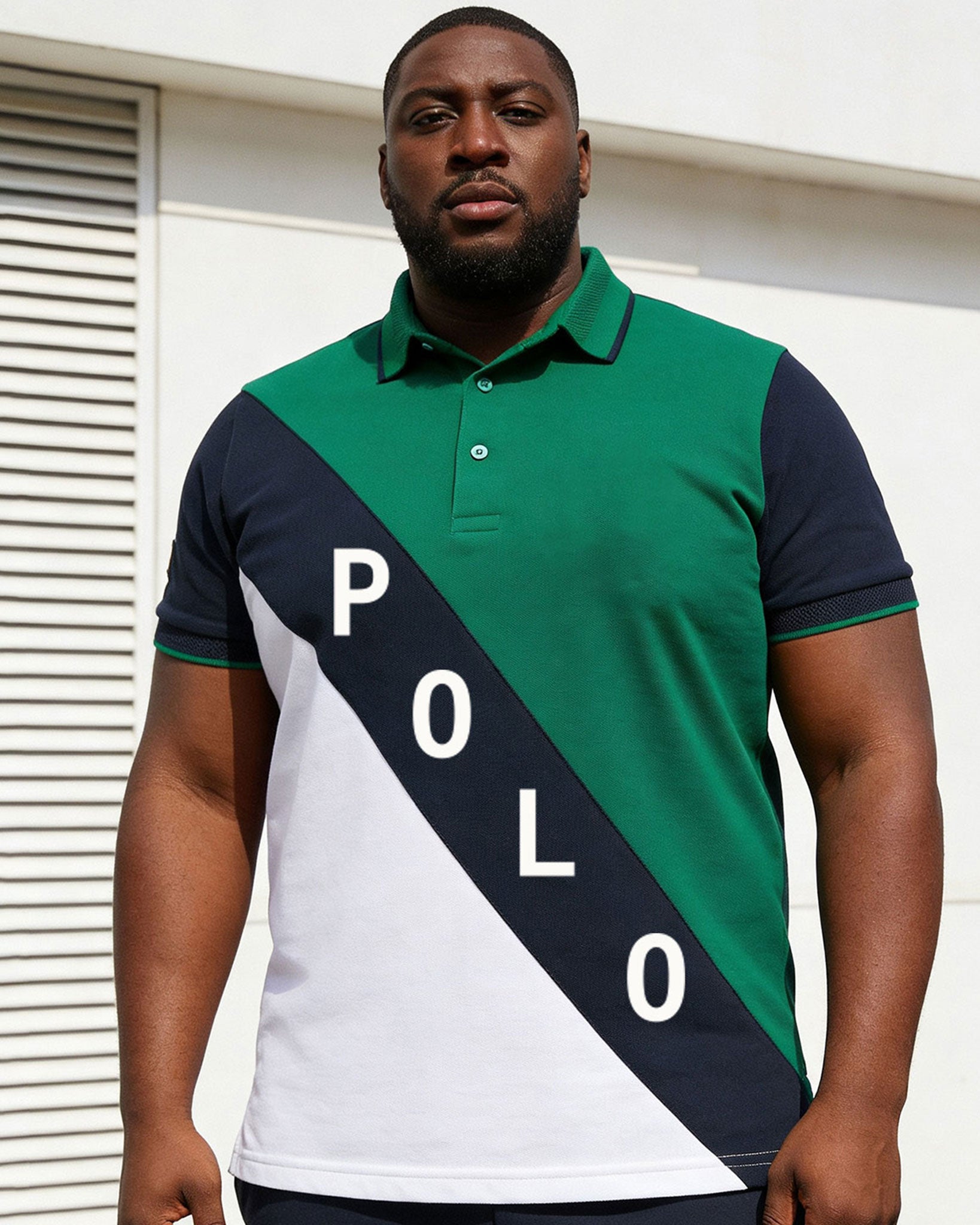 Big & Tall Men's Green & White... Dark Blue Twill Contrast Color Large Label Printed POLO Shirt Short Sleeve Shorts Set
