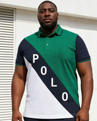 Big & Tall Men's Green & White... Dark Blue Twill Contrast Color Large Label Printed POLO Shirt Short Sleeve Shorts Set