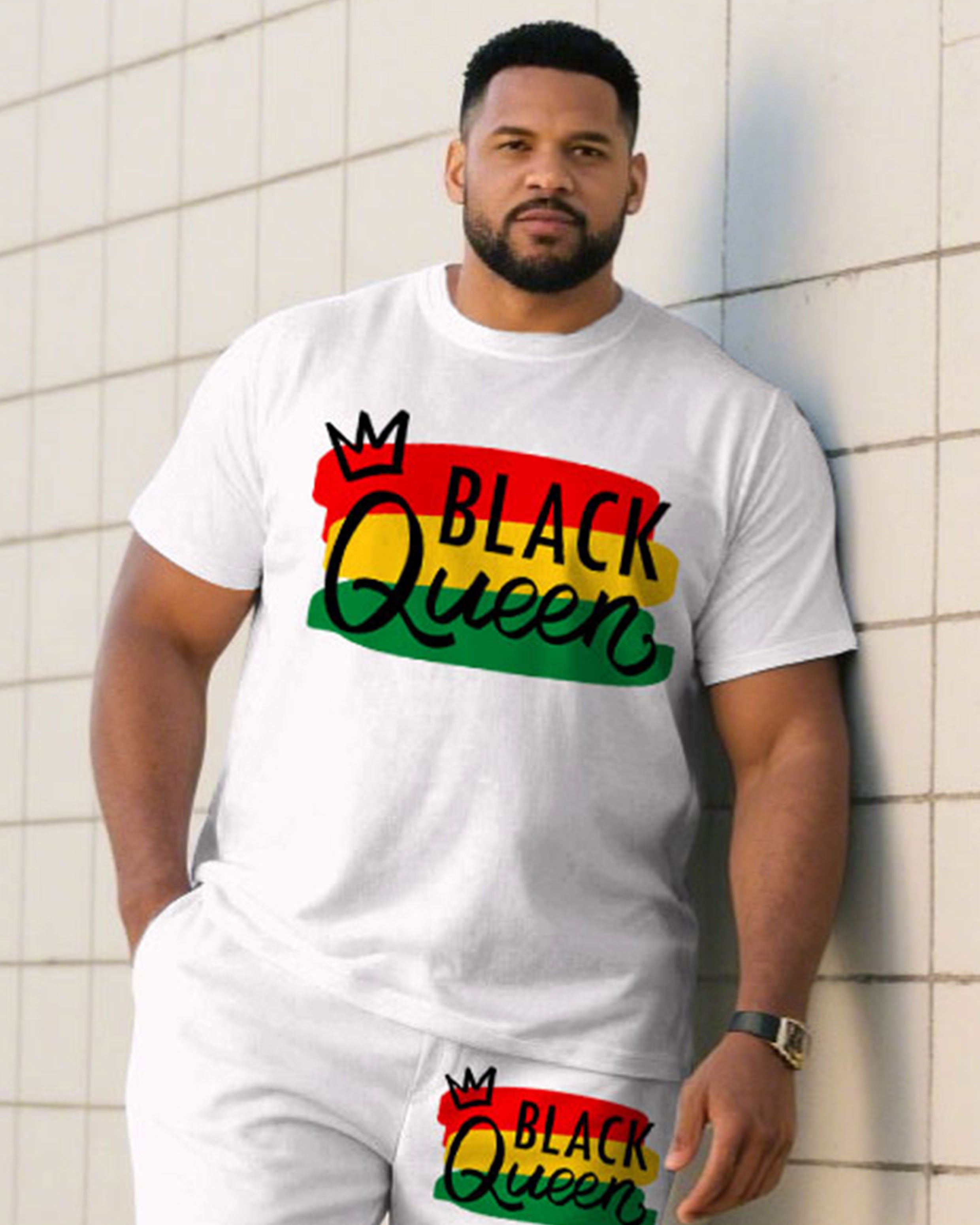 Big & Tall Men' Chest Printed June Day Short Sleeve T-Shirt Shorts Set