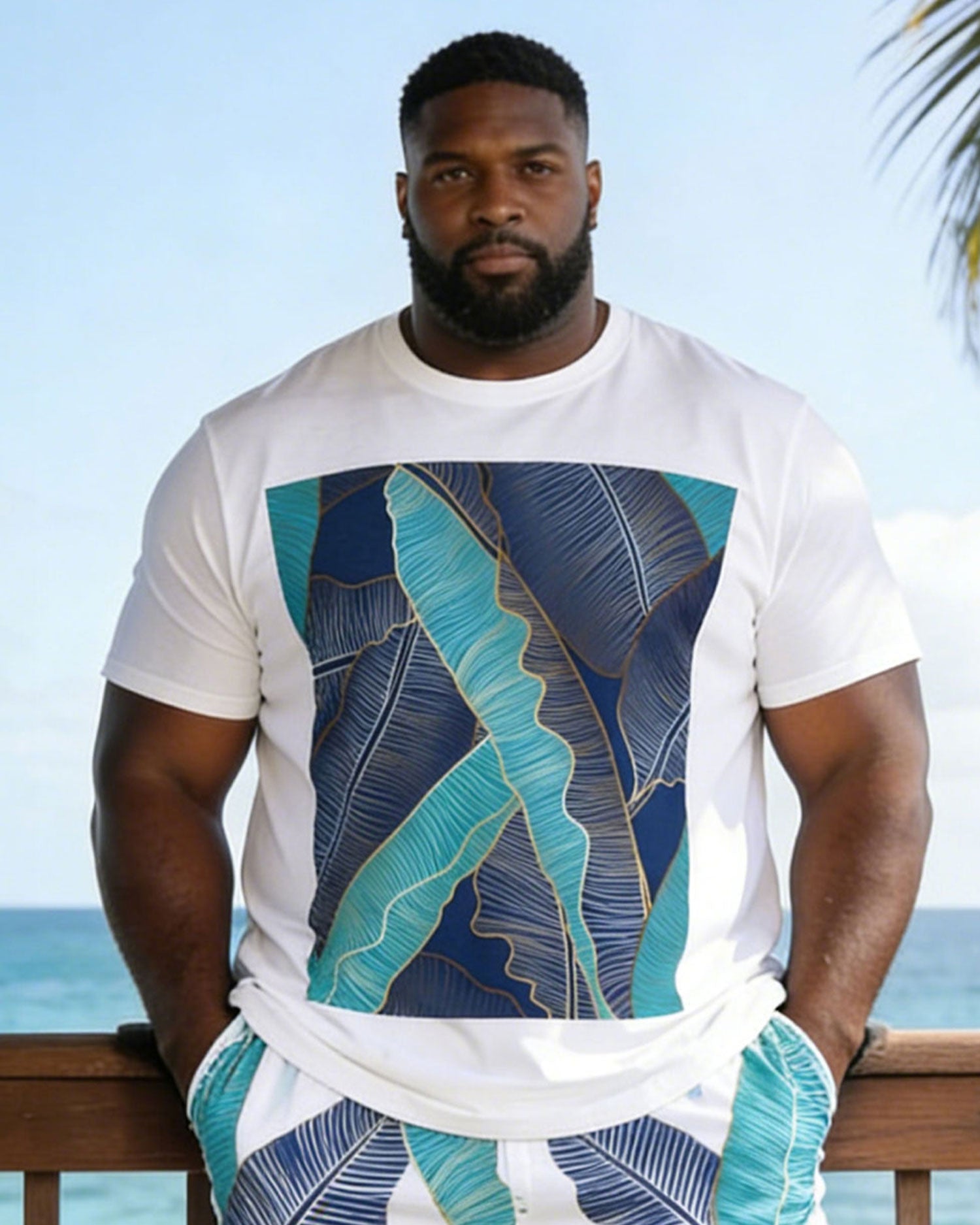 Hawaii Holiday Big Leaf Men's Large Size Short Sleeve T-Shirt Shorts Set