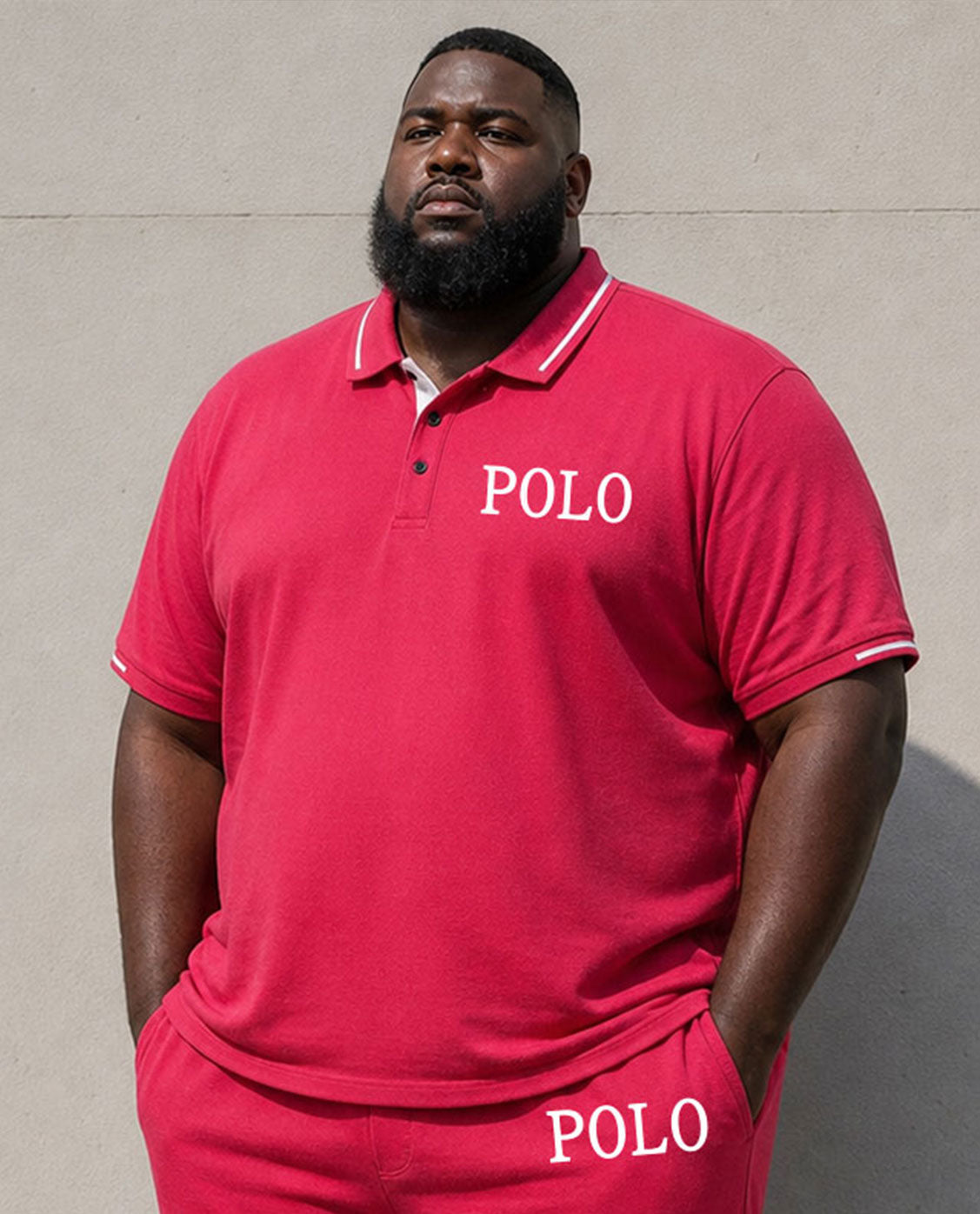 Big & Tall Men's Simple Warm Vacation Hawaii Leisure Business Party Rose Red POLO Shirt Short Sleeve Shorts Set