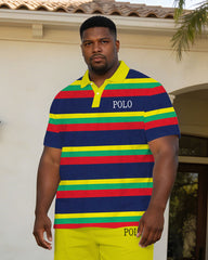 Business Casual Small Label Color Striped Polo Shirt Short Sleeve Suit Large Size Men
