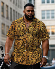 Big & Tall Men's Gold Baroque Short Sleeve Shirt Pants Set