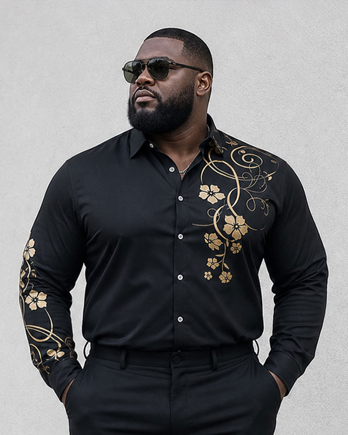 Big & Tall Men's Features Positioning Printed Long Sleeve Shirt Pants Set