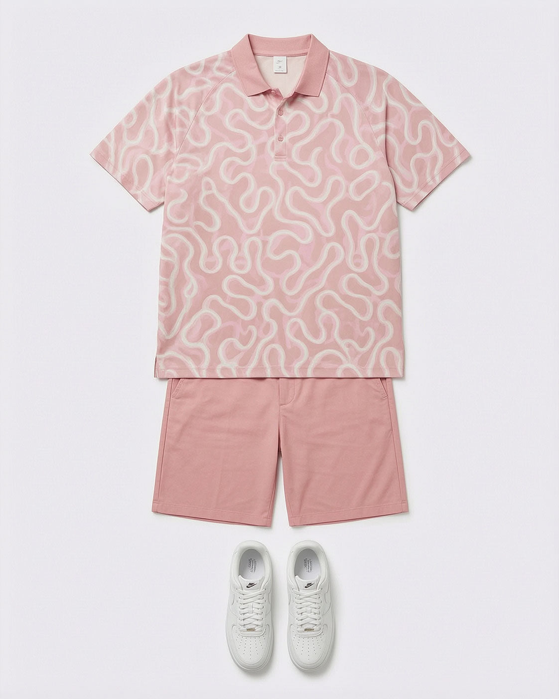 Big & Tall Men's Pink High-end Jacquard Business Leisure Vacation POLO Shirt Short-sleeved Shorts Set