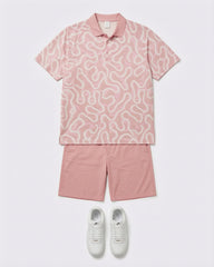 Big & Tall Men's Pink High-end Jacquard Business Leisure Vacation POLO Shirt Short-sleeved Shorts Set