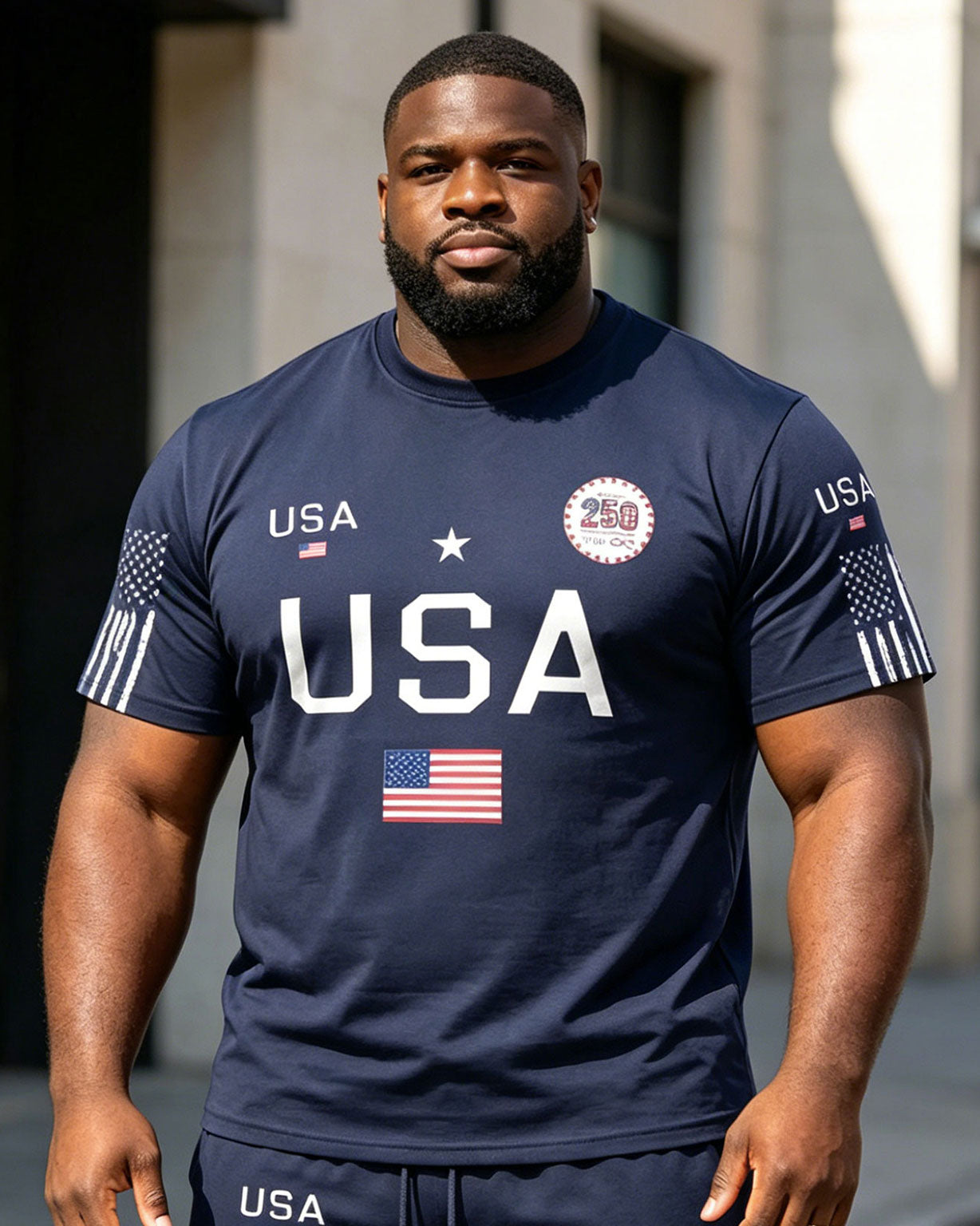 Big & Tall Men' 250 Anniversary Independence Day Royal Blue Short Sleeve T-Shirt Shorts Set