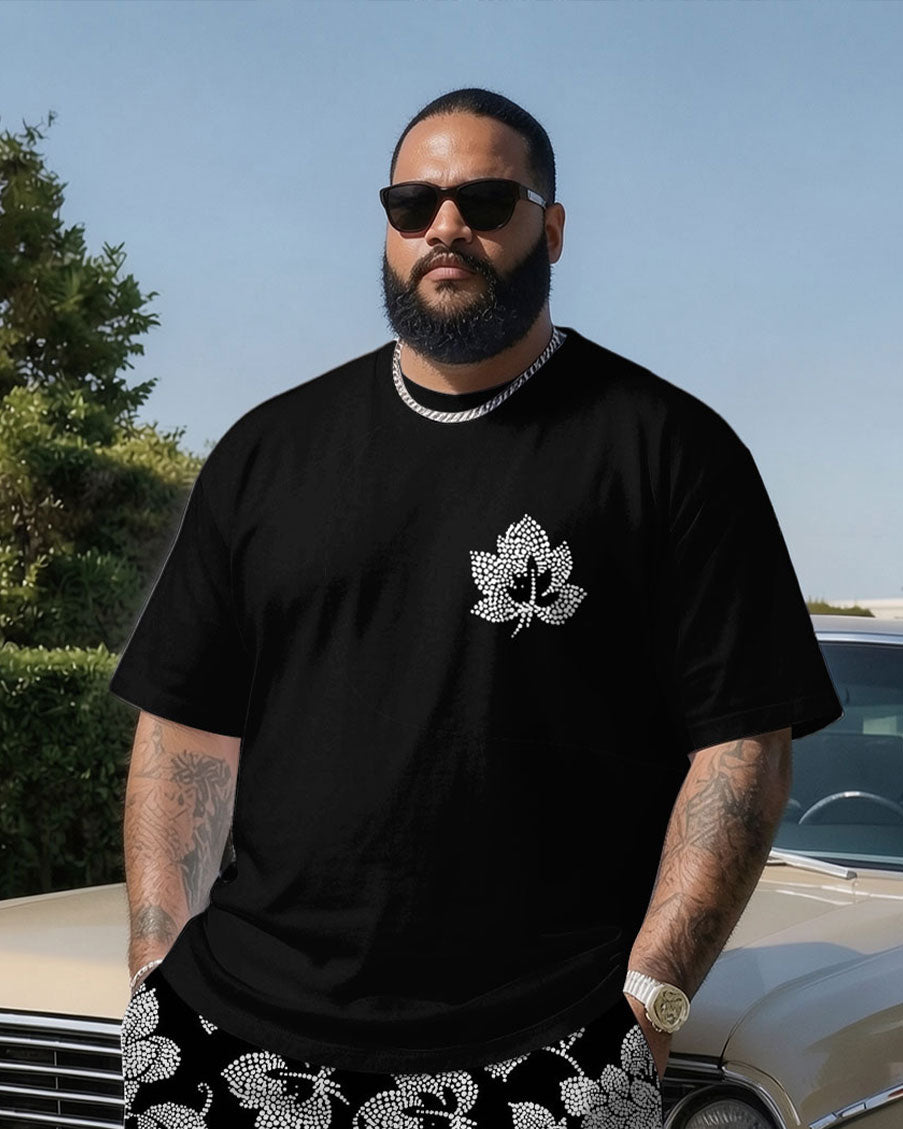 Big & Tall Men' Chest Print Street Style Short Sleeve T-shirt Shorts Set