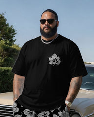 Big & Tall Men' Chest Print Street Style Short Sleeve T-shirt Shorts Set