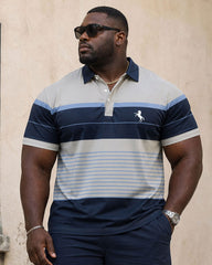 Big & Tall Men's Royal Blue Stripe Contrast Design POLO Shirt Short Sleeve Shorts Set