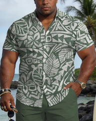 Big & Tall Men's Hawaiian Holiday Style Green Short Sleeve Shirt Shorts Set