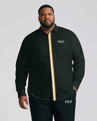 Men's Large Size Casual Simple Black & White & Yellow Line Cardigan Placket Color Contrast Simple Long Sleeve Shirt Trousers Business Casual Suit