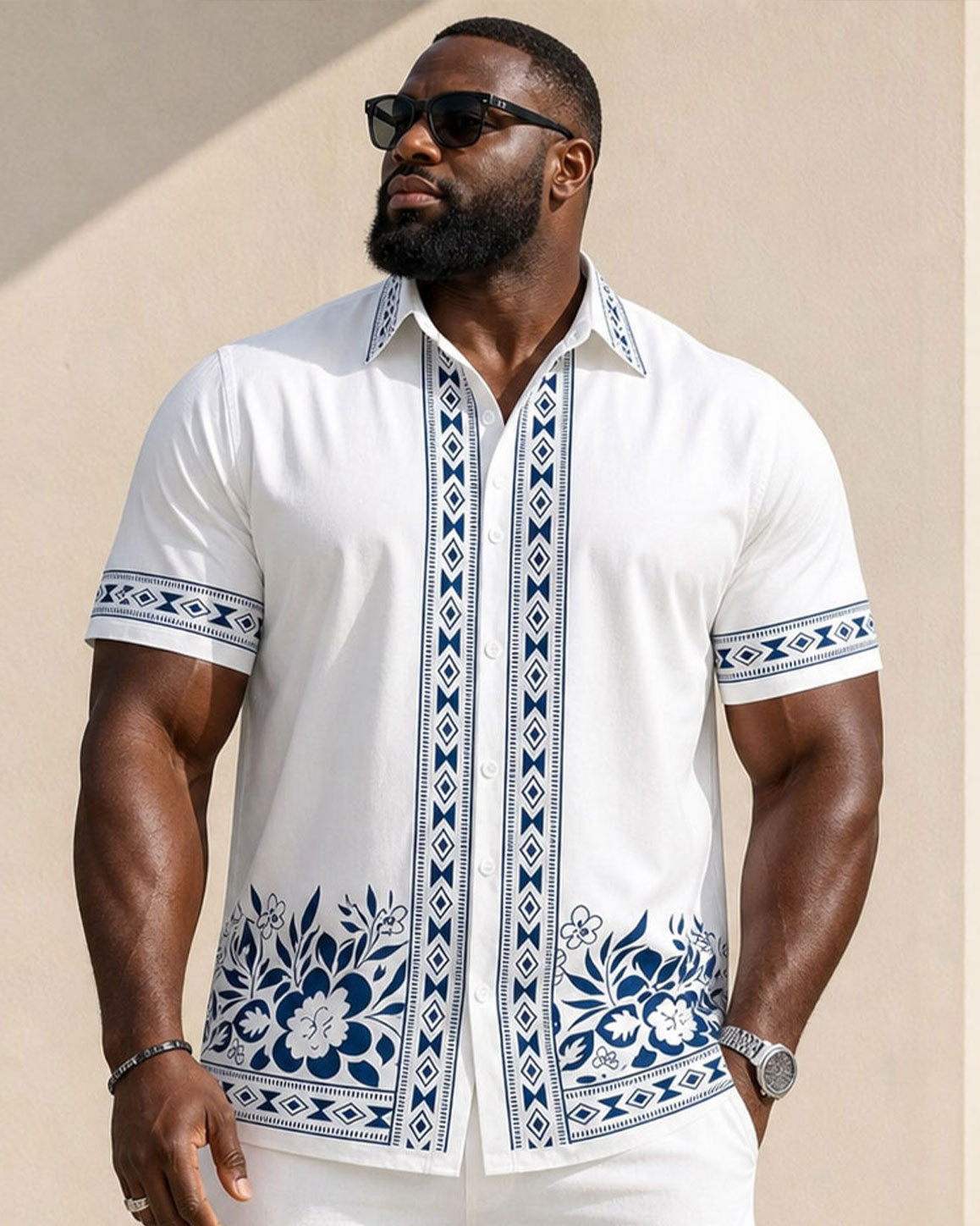 Big & Tall Men's Hawaiian Pattern Positioning Print Short Sleeve Shirt Shorts Set