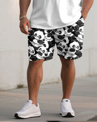Men's Large Size Street Casual Chest Bear Pattern Printed Simple Short Sleeve T-Shirt Shorts Set