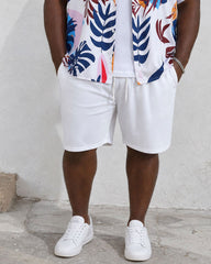 Big & Tall Men's Hawaiian Classic Floral Shirt Big Leaf Floral Print Short Sleeve Button-Up Shirt Shorts Set