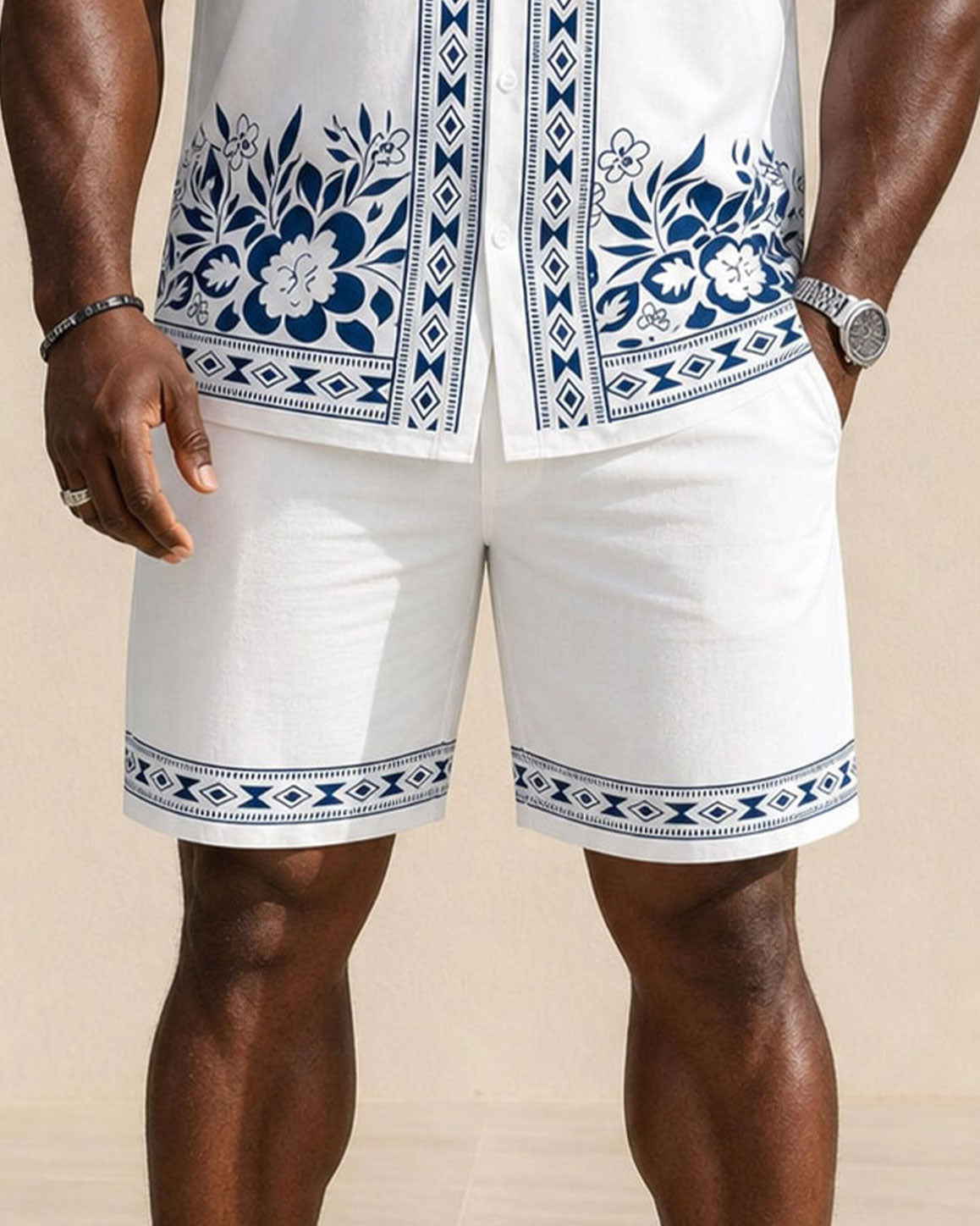 Big & Tall Men's Hawaiian Pattern Positioning Print Short Sleeve Shirt Shorts Set