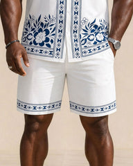 Big & Tall Men's Hawaiian Pattern Positioning Print Short Sleeve Shirt Shorts Set