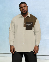 Men's Plus Size Casual Holiday Dating Colour Block Patchwork Khaki Letter Pocket Printed Wrinkle-resistant New Lassel Long Sleeve Shirt