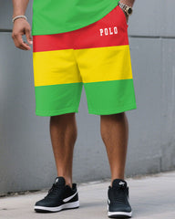 Simple Color-block Chest Printing June Festival Daily Casual Men's Loose Suit Short-sleeved T-shirt Shorts