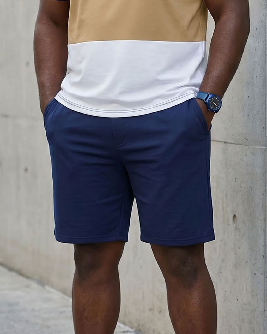Big & Tall Men's Classic Color Contrast Thick Stripe Stitching Polo Print Short Sleeve T-Shirt Shorts Set