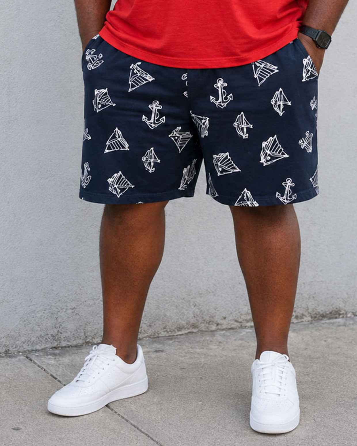 Big & Tall Men's Sailing Print Red & Scarlet Blue T-Shirt Shorts Set