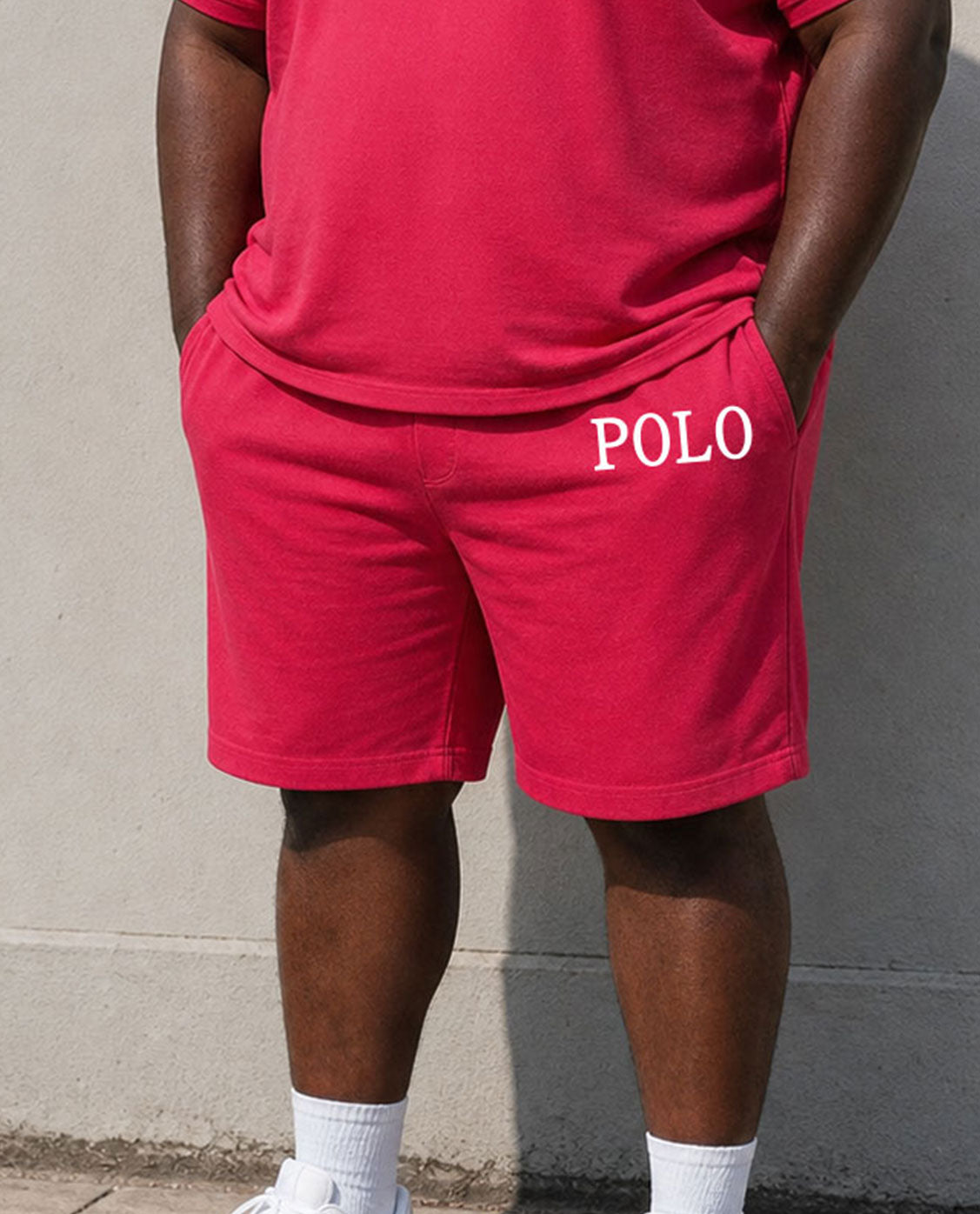 Big & Tall Men's Simple Warm Vacation Hawaii Leisure Business Party Rose Red POLO Shirt Short Sleeve Shorts Set