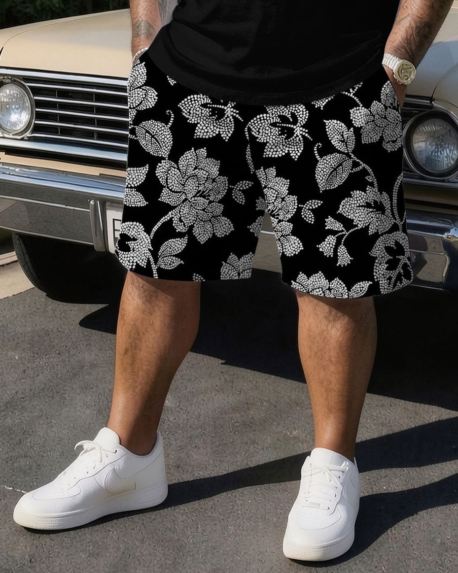 Big & Tall Men' Chest Print Street Style Short Sleeve T-shirt Shorts Set