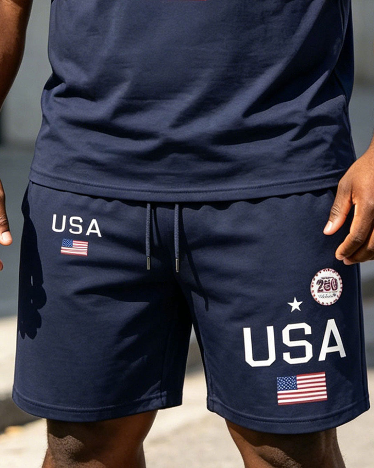 Big & Tall Men' 250 Anniversary Independence Day Royal Blue Short Sleeve T-Shirt Shorts Set