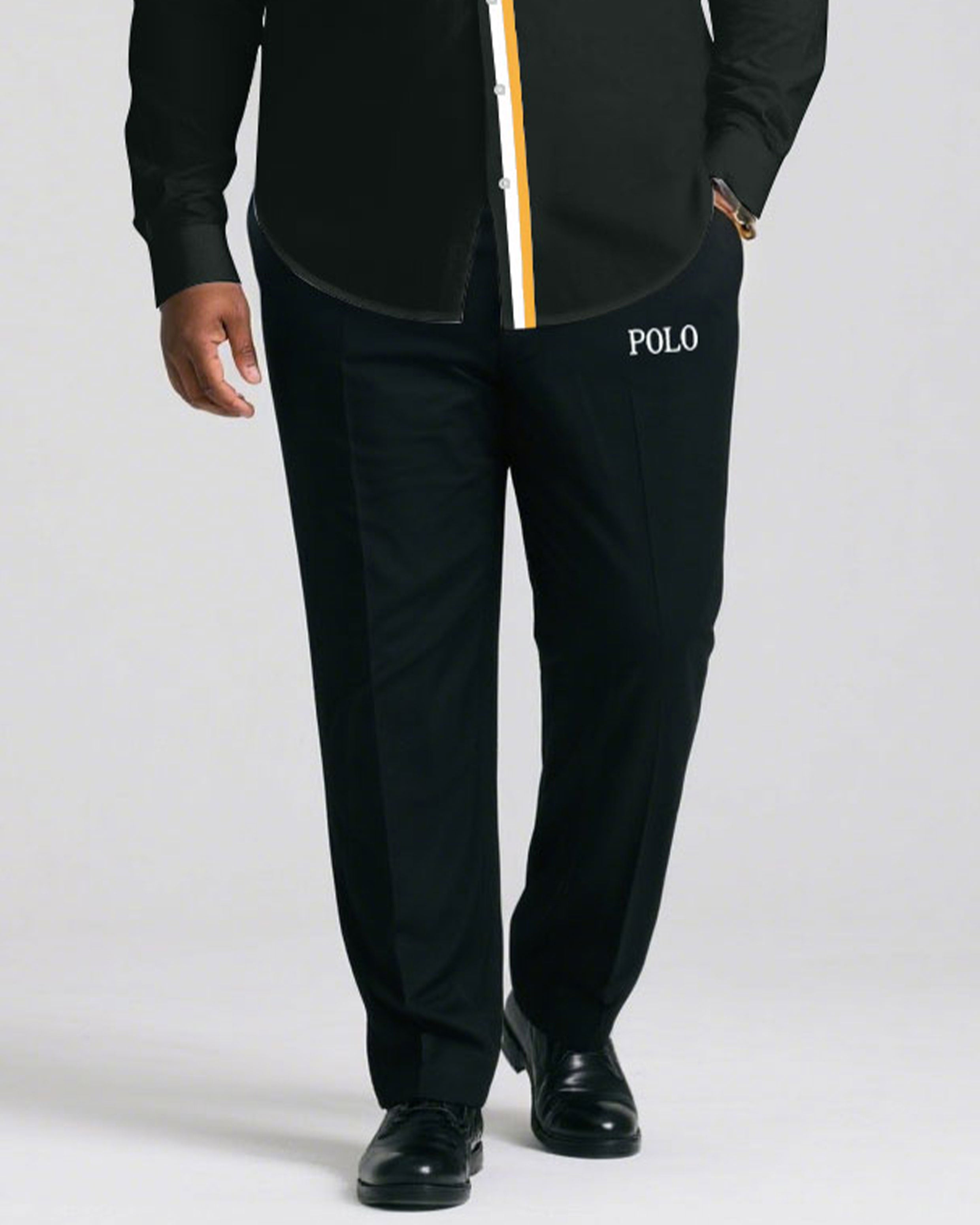 Men's Large Size Casual Simple Black & White & Yellow Line Cardigan Placket Color Contrast Simple Long Sleeve Shirt Trousers Business Casual Suit