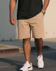 Big & Tall Men's Khaki & Black Hawaiian Casual Stitching T-Shirt Shorts Set