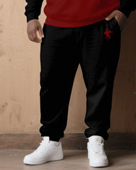 Large Size Men's Autumn And Winter Warm Cold-proof Gentleman Red & Black & White Chest Pony Kangaroo Large Pocket Hoodie Sweatpants Set