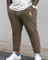 Big & Tall Men's Khaki * White Splash Ink Design Chest Small Label Letter Print Short Sleeve T-Shirt Pants Set