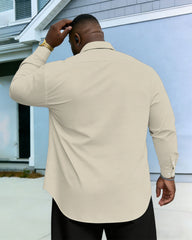 Men's Plus Size Casual Holiday Dating Colour Block Patchwork Khaki Letter Pocket Printed Wrinkle-resistant New Lassel Long Sleeve Shirt