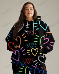 Women's Big & Tall Jogging Set Colorful Heart Print Hoodie Pants Set