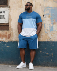 Big & Tall Men's Simple Casual Daily Travel Letter Printed Short-sleeved T-shirt Shorts Set