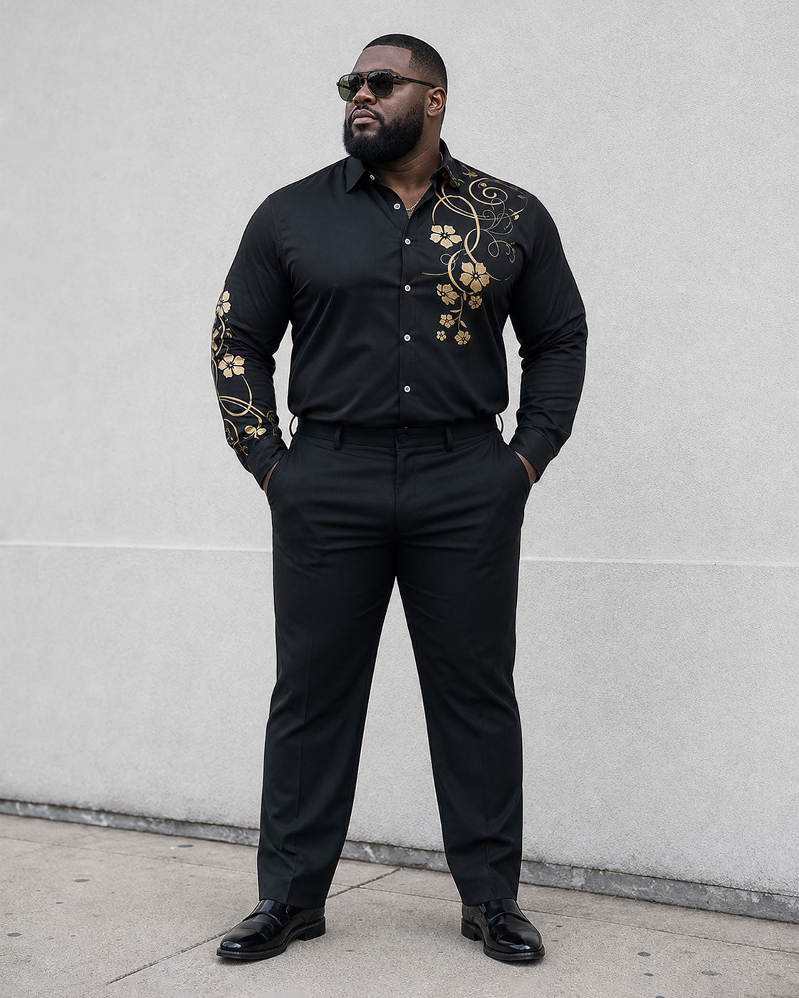 Big & Tall Men's Features Positioning Printed Long Sleeve Shirt Pants Set